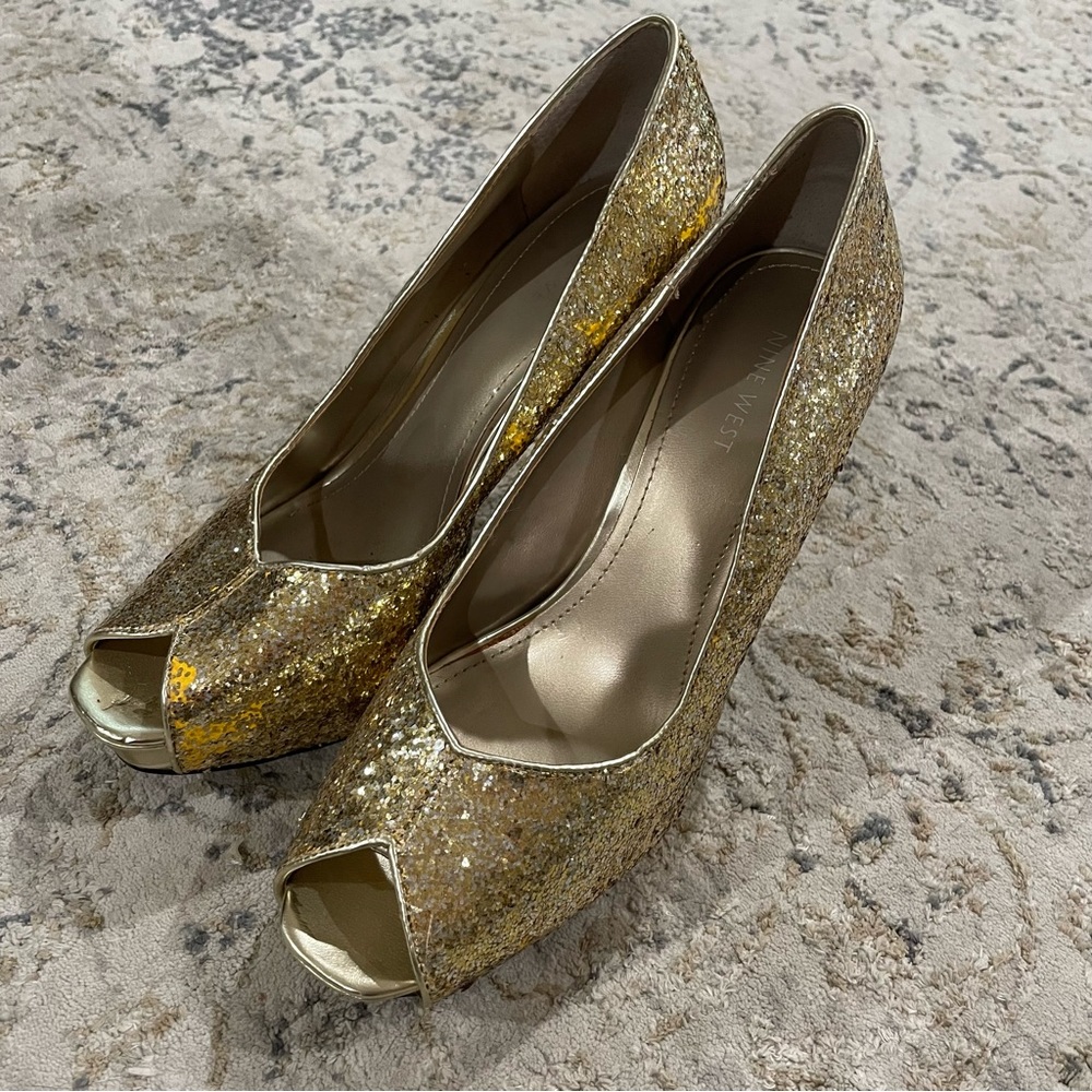 Nine West Gold Glitter Heels